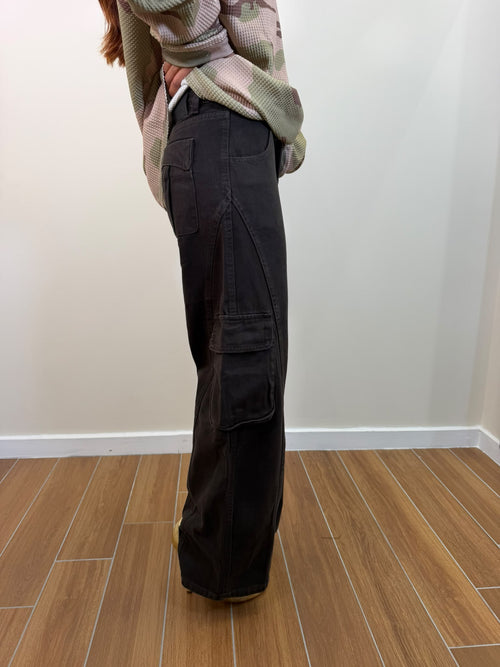 Jeans Cargo Brun Fonce