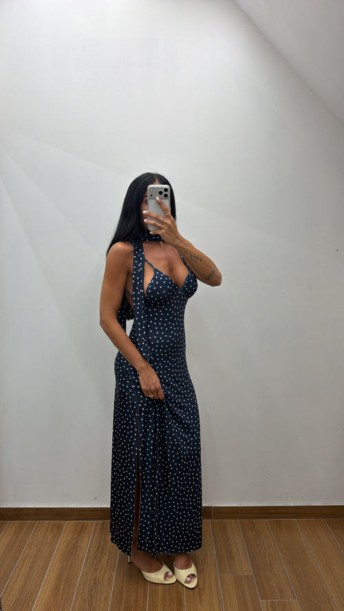 Long Dress Pois Navy