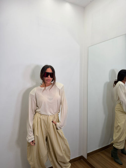 Pantalone a quadretti beige