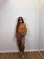 Pantalone in ecopelle Camel
