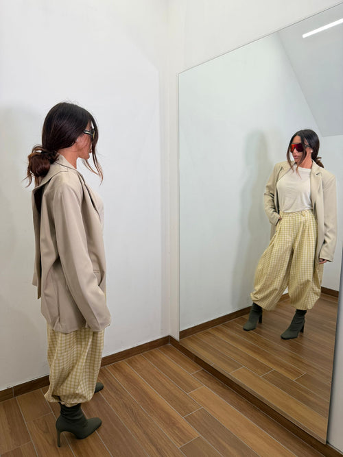 Pantalone a quadretti beige