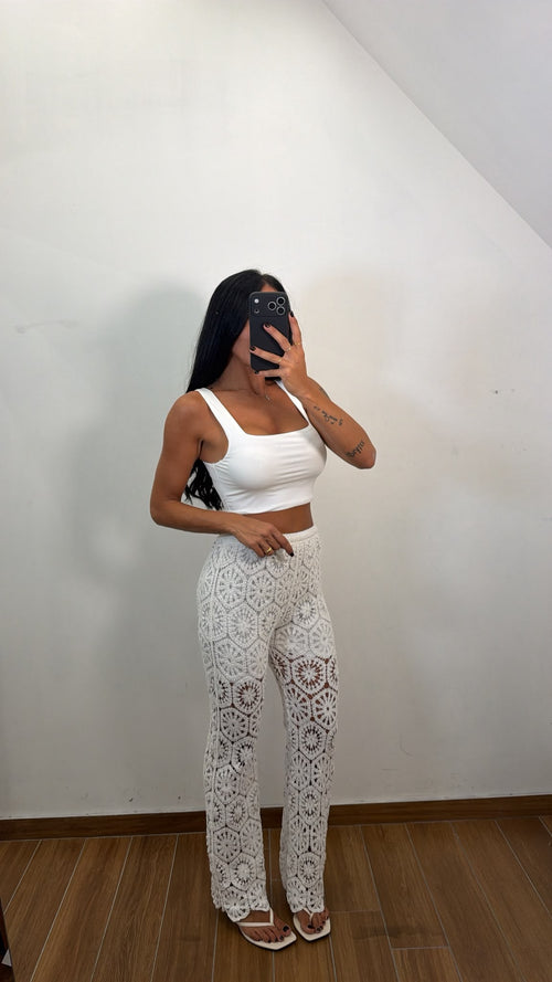 Pantalone Crochet Blanco