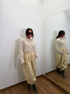 Pantalone a quadretti beige