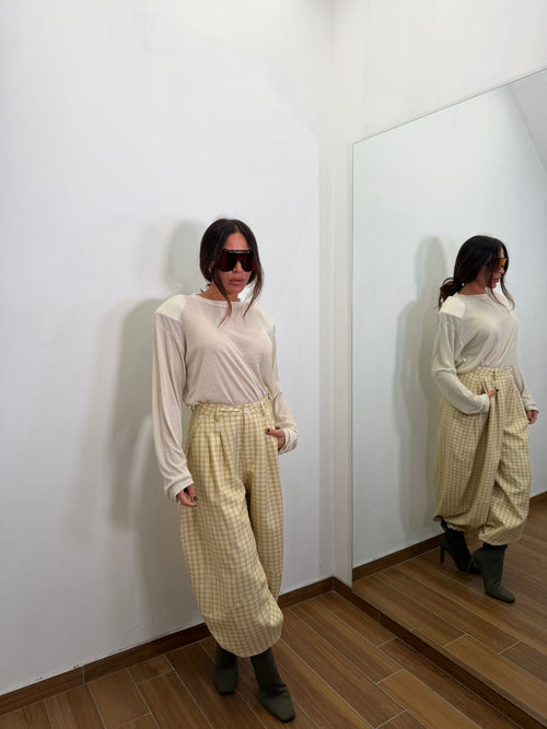 Pantalone a quadretti beige