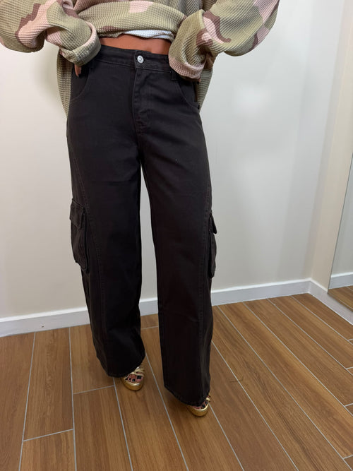 Jeans Cargo Brun Fonce