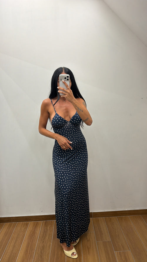 Long Dress Pois Navy