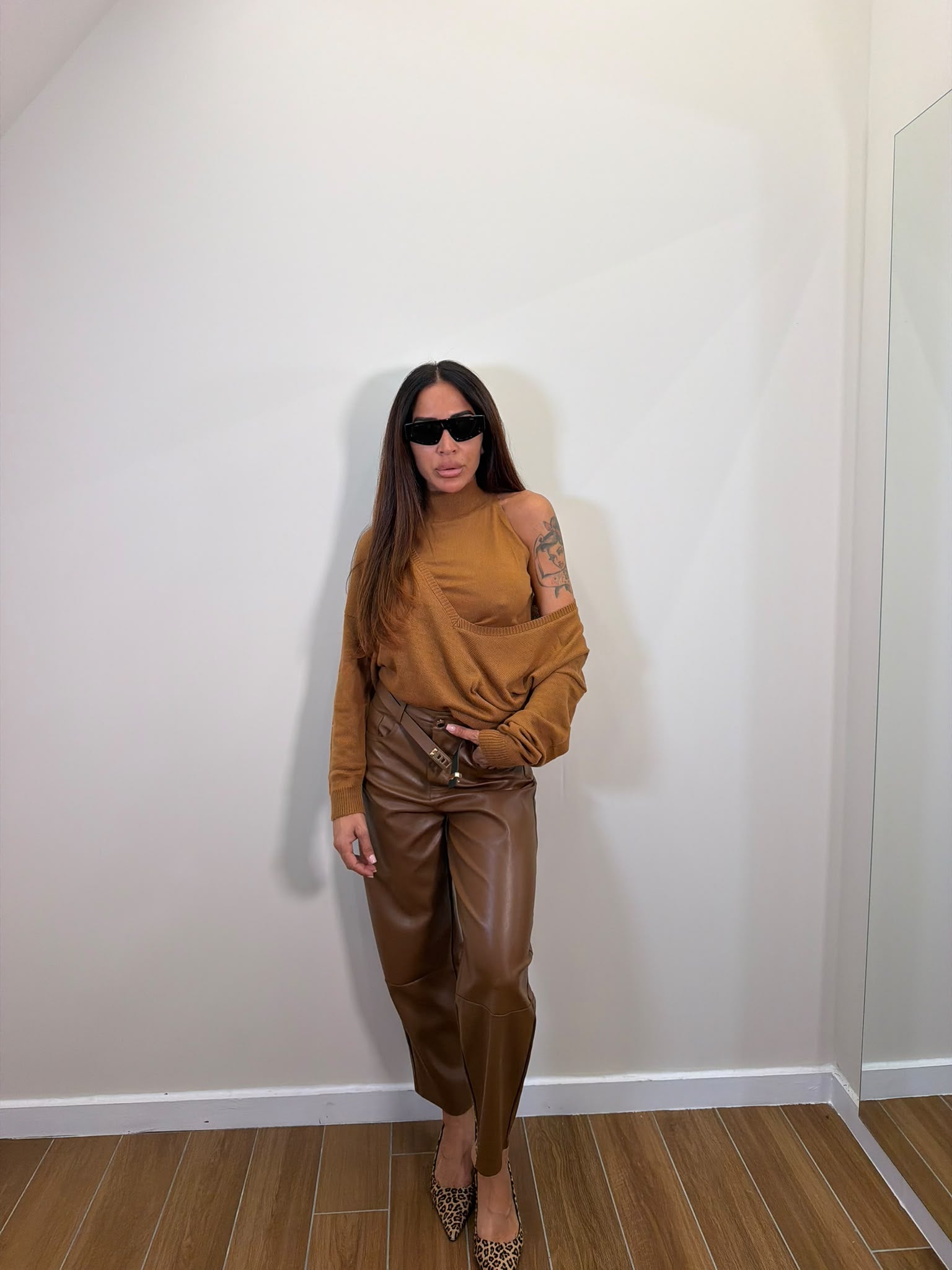 Pantalone in ecopelle Camel