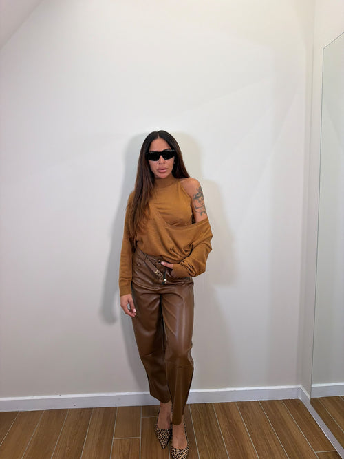 Pantalone in ecopelle Camel