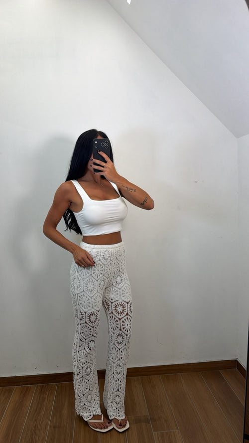 Pantalone Crochet Blanco