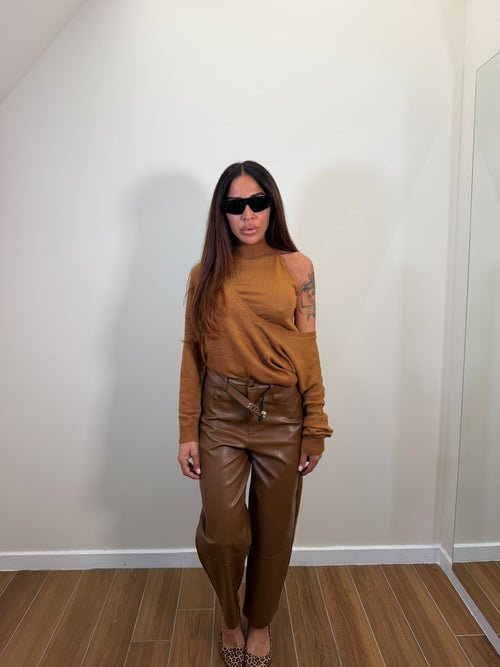 Pantalone in ecopelle Camel